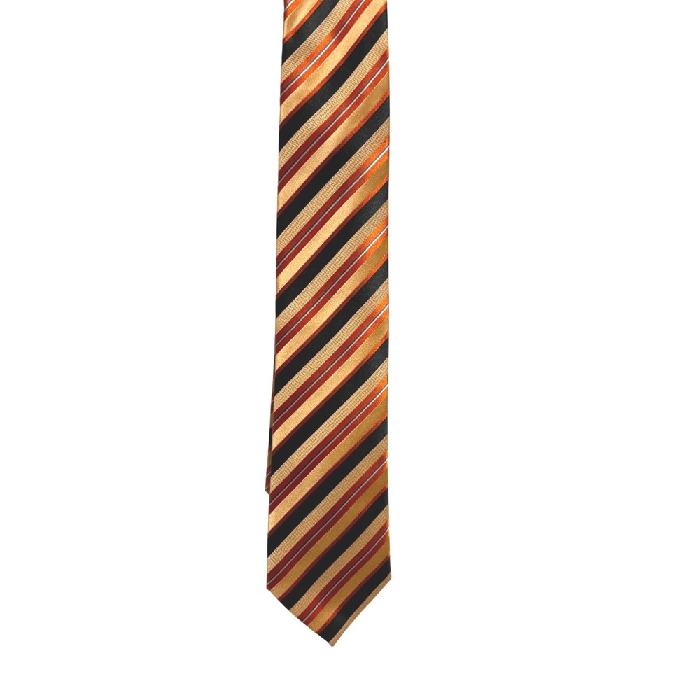 Vintage Geoffrey Beene Mens Striped Silk‎ Necktie tie Black Orange office retro